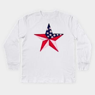 Embroidery American Flag Sticker Kids Long Sleeve T-Shirt